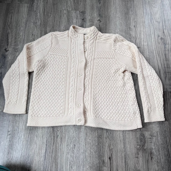 LL BEAN Cable-Knit Cardigan womens large petite cream - Picture 1 of 8